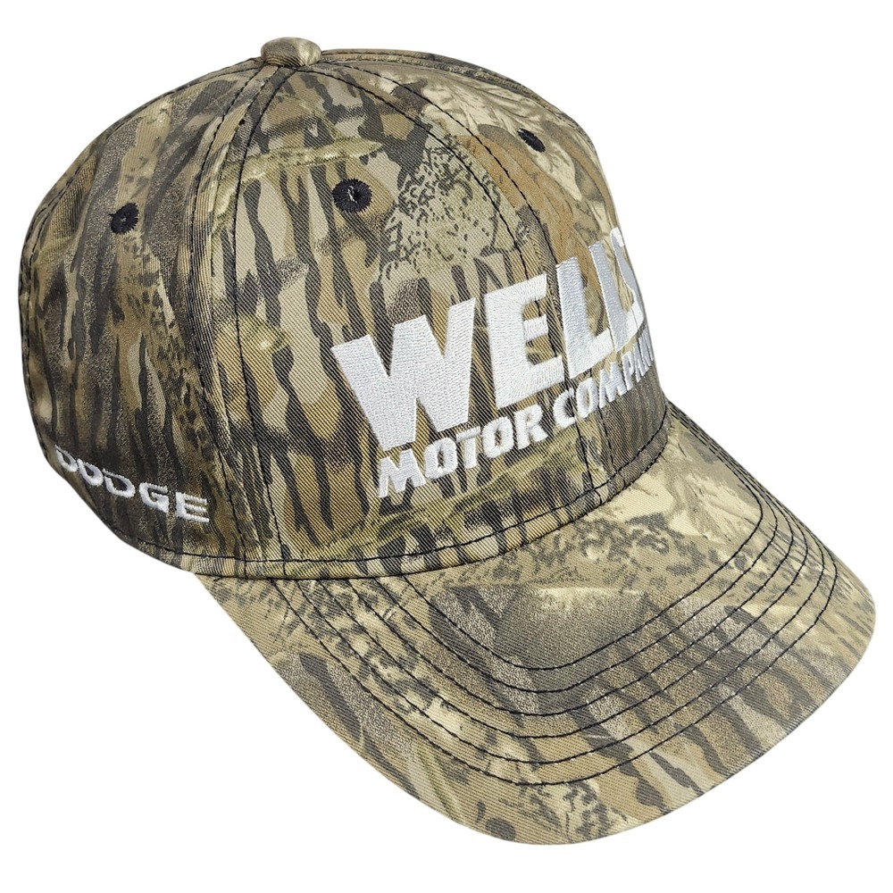 Wells Jeep‎ Dodge Strap Back Cap Hat Green Camouflage Hunting Outdoors Logo
